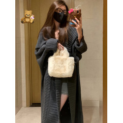 法式慵懶風灰色中長款毛衣外套女秋冬季2025新款寬松外穿針織開衫