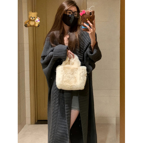 法式慵懶風灰色中長款毛衣外套女秋冬季2025新款寬松外穿針織開衫