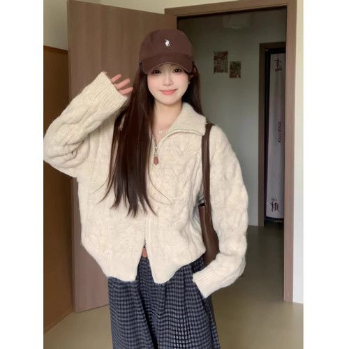 高領麻花拉鍊開衫毛衣女款2025新款春秋季加厚慵懶風立領針織外套 高領麻花拉鍊開衫毛衣女款2025新款春秋季加厚慵懶風立領針織外套