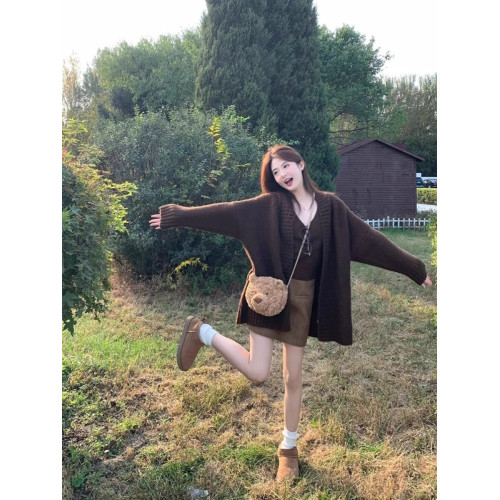 復古美拉德套裝慵懶風軟糯毛衣開衫女秋冬2025新款針織背心兩件套