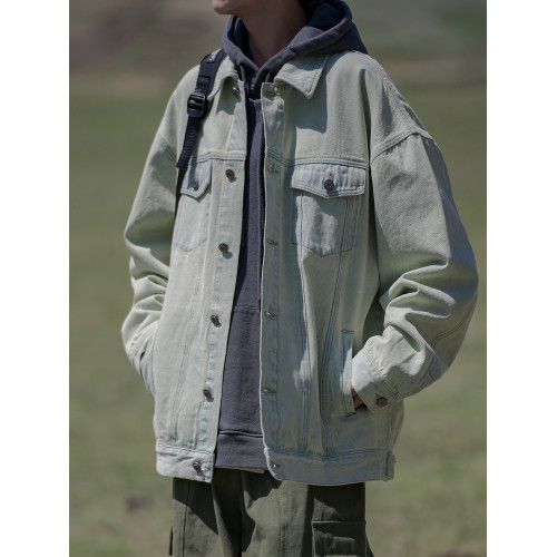 港仔文藝男黑色牛仔外套男秋冬男生寬松痞帥復古日系工裝夾克男款 港仔文藝男黑色牛仔外套男秋冬男生寬松痞帥復古日系工裝夾克男款