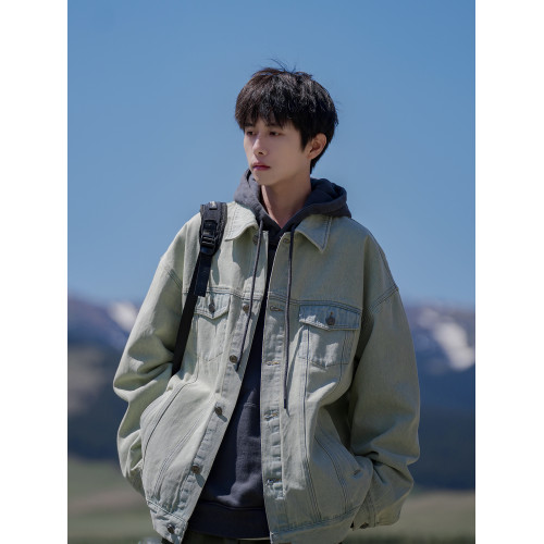 港仔文藝男黑色牛仔外套男秋冬男生寬松痞帥復古日系工裝夾克男款 港仔文藝男黑色牛仔外套男秋冬男生寬松痞帥復古日系工裝夾克男款