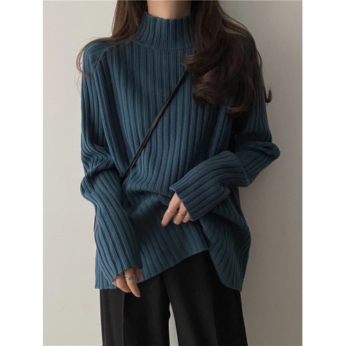 大碼胖mm半高領毛衣女秋季2025新款寬松打底衫日系顯瘦針織衫上衣