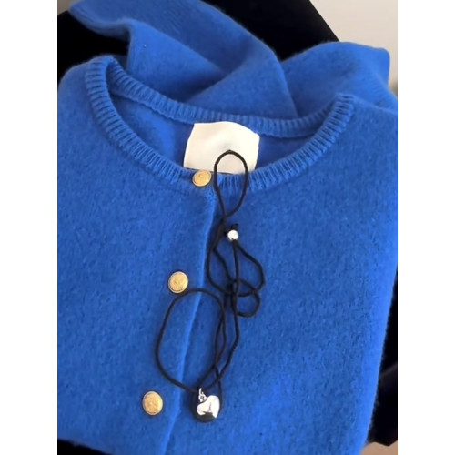 克萊因藍色毛衣外套2025秋季軟糯慵懶風寬松百搭針織開衫高級感