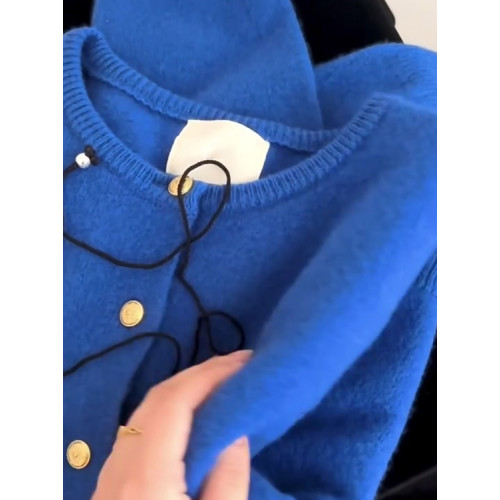 克萊因藍色毛衣外套2025秋季軟糯慵懶風寬松百搭針織開衫高級感