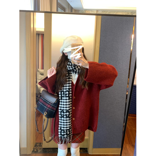 慵懶風過年新年紅色毛衣女秋冬季2025新款小個子加厚針織開衫外套