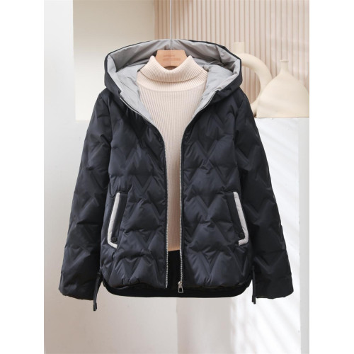 無縫一體面料冬季羽絨服女短款輕薄連帽小個子加厚輕便款中年媽媽