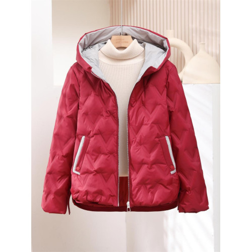 無縫一體面料冬季羽絨服女短款輕薄連帽小個子加厚輕便款中年媽媽