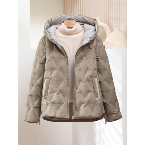 無縫一體面料冬季羽絨服女短款輕薄連帽小個子加厚輕便款中年媽媽