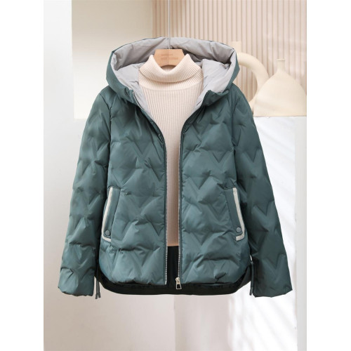 無縫一體面料冬季羽絨服女短款輕薄連帽小個子加厚輕便款中年媽媽