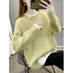 假兩件毛衣女款2025新款秋冬季寬松加絨加厚中長款上衣遮屁股洋氣