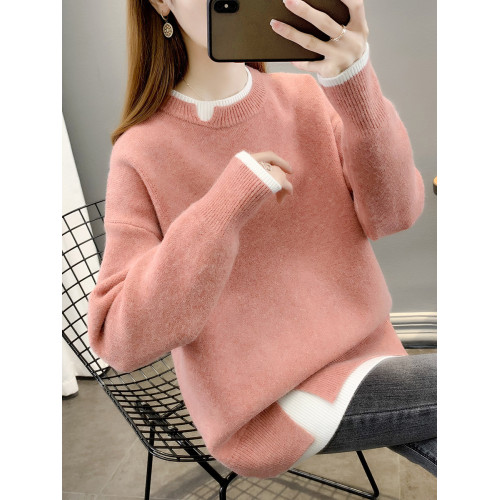 假兩件毛衣女款2025新款秋冬季寬松加絨加厚中長款上衣遮屁股洋氣 假兩件毛衣女款2025新款秋冬季寬松加絨加厚中長款上衣遮屁股洋氣