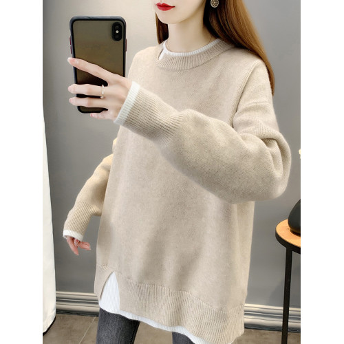 假兩件毛衣女款2025新款秋冬季寬松加絨加厚中長款上衣遮屁股洋氣 假兩件毛衣女款2025新款秋冬季寬松加絨加厚中長款上衣遮屁股洋氣