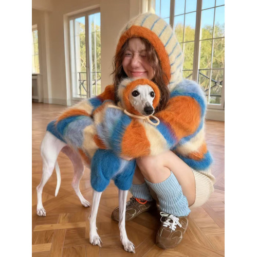 多巴胺彩色條紋水貂絨連帽毛衣女秋冬慵懶高級感馬海毛針織衫上衣 多巴胺彩色條紋水貂絨連帽毛衣女秋冬慵懶高級感馬海毛針織衫上衣