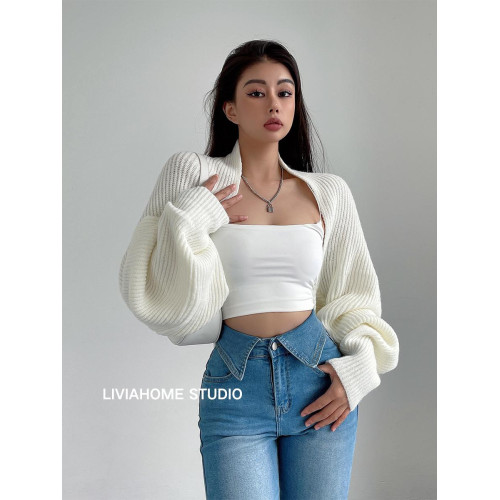 liviahome 美式慵嬾一片式廓形外搭針織毛衣罩衫外套長袖女秋冬