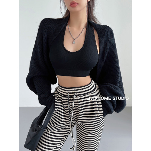 liviahome 美式慵嬾一片式廓形外搭針織毛衣罩衫外套長袖女秋冬