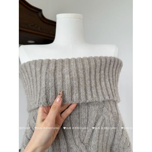 玖月伍早秋超好看單穿上衣女慵懶高級感一字肩長袖針織衫毛衣 玖月伍早秋超好看單穿上衣女慵懶高級感一字肩長袖針織衫毛衣