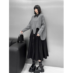 港風小衆設計感不規則短款毛衣2025秋新款時尚純色顯瘦個性針織衫