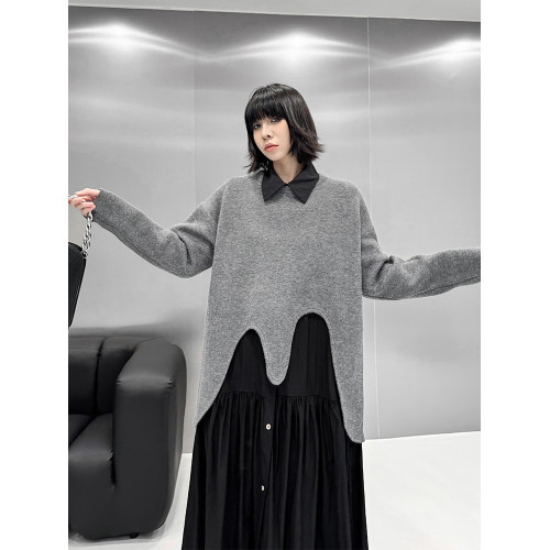 港風小衆設計感不規則短款毛衣2025秋新款時尚純色顯瘦個性針織衫