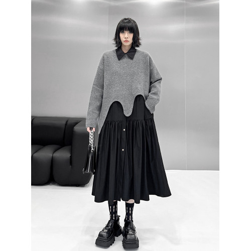 港風小衆設計感不規則短款毛衣2025秋新款時尚純色顯瘦個性針織衫