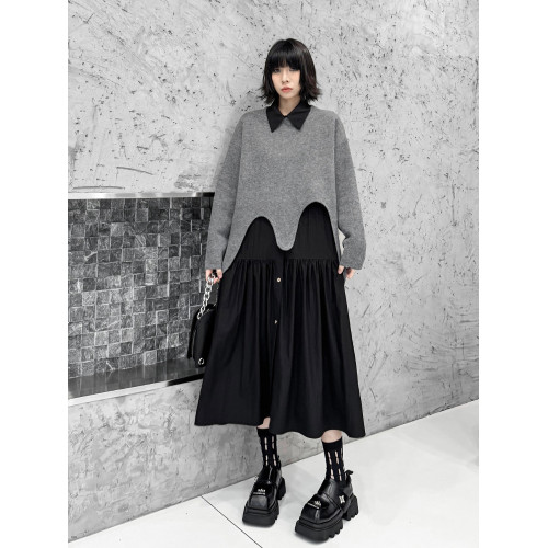 港風小衆設計感不規則短款毛衣2025秋新款時尚純色顯瘦個性針織衫