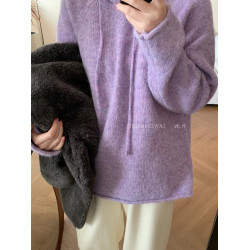 韓系2025冬季新款連帽慵懶風軟糯毛衣女寬松百搭針織衫打底