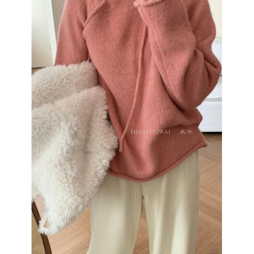 韓系2025冬季新款連帽慵懶風軟糯毛衣女寬松百搭針織衫打底