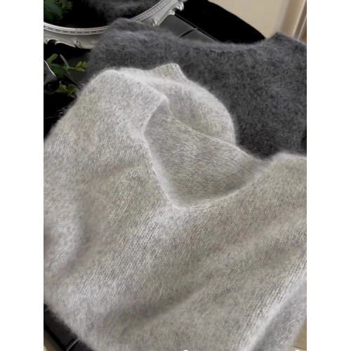 灰色馬海毛軟糯套頭毛衣女秋冬寬松小個子慵懶內搭針織打底衫上衣