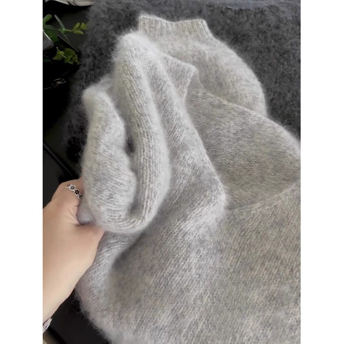 灰色馬海毛軟糯套頭毛衣女秋冬寬松小個子慵懶內搭針織打底衫上衣