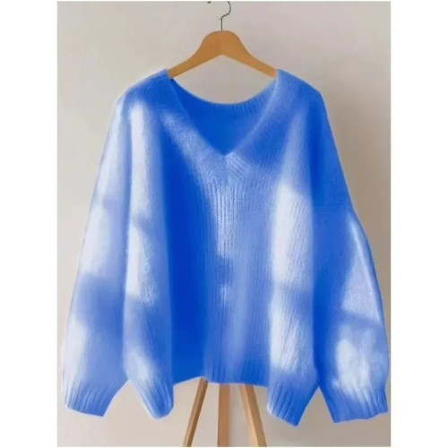 美拉藍色V領軟糯針織毛衣女2025年新款深秋初冬穿搭慵懶chic上衣