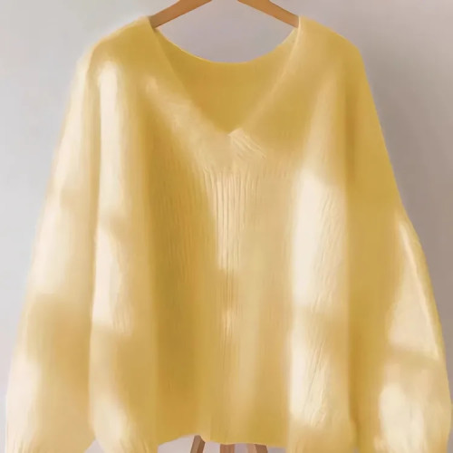 美拉藍色V領軟糯針織毛衣女2025年新款深秋初冬穿搭慵懶chic上衣