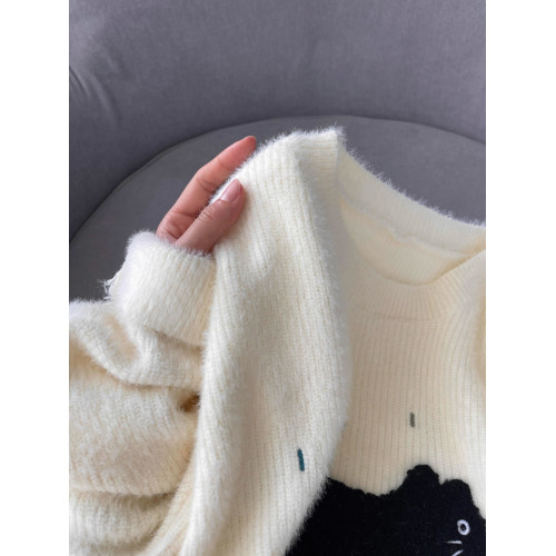 聖誕立體小貓刺綉毛衣2025秋冬季新款女裝短款針織衫寬松長袖上衣