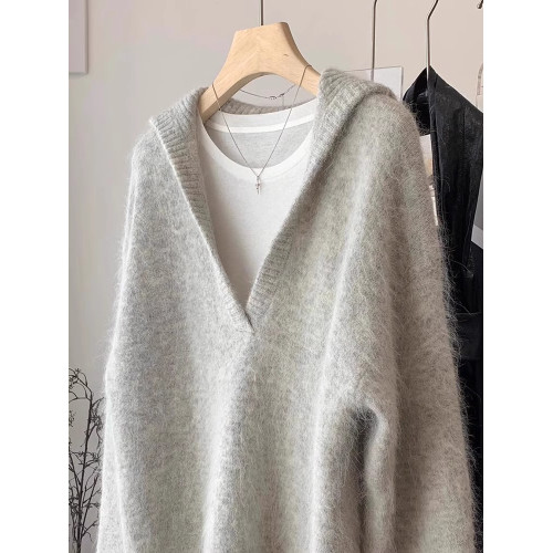 無D推薦!歐貨高級灰色羊駝毛毛衣女春季加厚寬松V領慵懶風針織衫 無D推薦!歐貨高級灰色羊駝毛毛衣女春季加厚寬松V領慵懶風針織衫