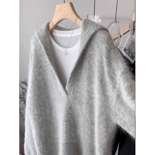 無D推薦!歐貨高級灰色羊駝毛毛衣女春季加厚寬松V領慵懶風針織衫 無D推薦!歐貨高級灰色羊駝毛毛衣女春季加厚寬松V領慵懶風針織衫