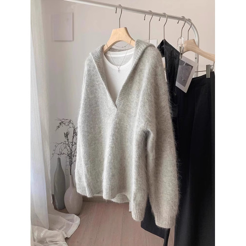 無D推薦!歐貨高級灰色羊駝毛毛衣女春季加厚寬松V領慵懶風針織衫 無D推薦!歐貨高級灰色羊駝毛毛衣女春季加厚寬松V領慵懶風針織衫