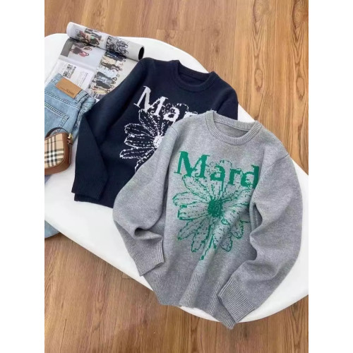 韓國軟糯提花小雛菊針織衫毛衣女秋冬慵嬾風圓領寬鬆套頭上衣外套