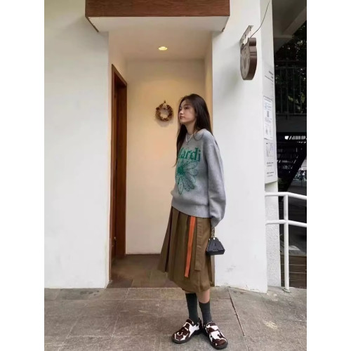 韓國軟糯提花小雛菊針織衫毛衣女秋冬慵嬾風圓領寬鬆套頭上衣外套