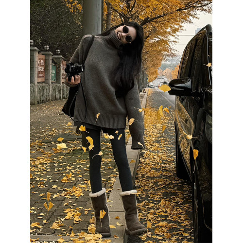 冬季高領套頭毛衣女秋冬加厚外穿慵懶風寬松中長款遮屁股針織上衣 冬季高領套頭毛衣女秋冬加厚外穿慵懶風寬松中長款遮屁股針織上衣