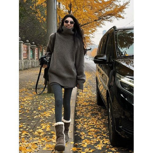 冬季高領套頭毛衣女秋冬加厚外穿慵懶風寬松中長款遮屁股針織上衣 冬季高領套頭毛衣女秋冬加厚外穿慵懶風寬松中長款遮屁股針織上衣