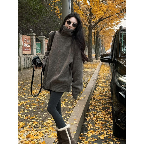 冬季高領套頭毛衣女秋冬加厚外穿慵懶風寬松中長款遮屁股針織上衣 冬季高領套頭毛衣女秋冬加厚外穿慵懶風寬松中長款遮屁股針織上衣
