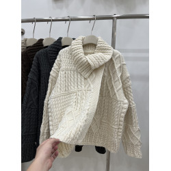 重工加厚立體麻花翻領毛衣外套女秋冬外搭寬松設計感百搭針織開衫