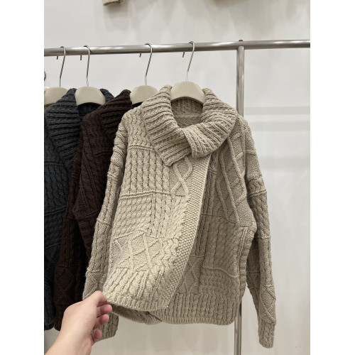 重工加厚立體麻花翻領毛衣外套女秋冬外搭寬松設計感百搭針織開衫 重工加厚立體麻花翻領毛衣外套女秋冬外搭寬松設計感百搭針織開衫