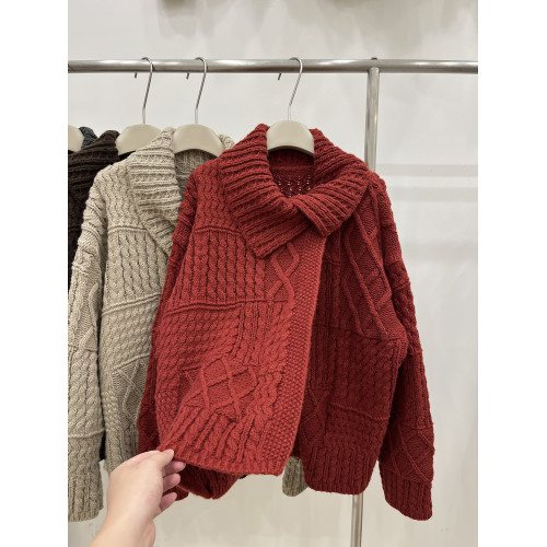 重工加厚立體麻花翻領毛衣外套女秋冬外搭寬松設計感百搭針織開衫 重工加厚立體麻花翻領毛衣外套女秋冬外搭寬松設計感百搭針織開衫