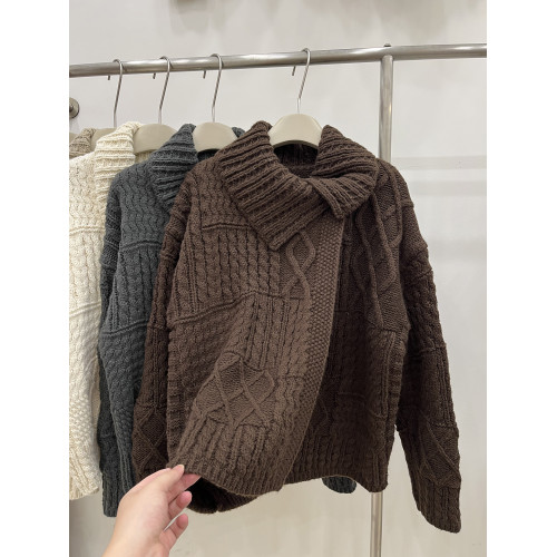 重工加厚立體麻花翻領毛衣外套女秋冬外搭寬松設計感百搭針織開衫 重工加厚立體麻花翻領毛衣外套女秋冬外搭寬松設計感百搭針織開衫