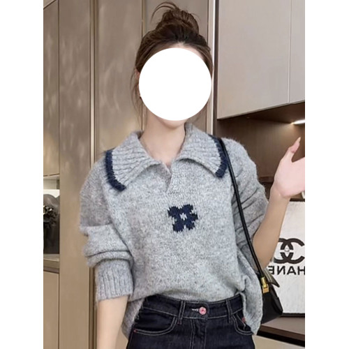 秋冬穿搭撞色翻領花朵毛衣女款2025新款減齡溫柔風絕美巨好看上衣 秋冬穿搭撞色翻領花朵毛衣女款2025新款減齡溫柔風絕美巨好看上衣
