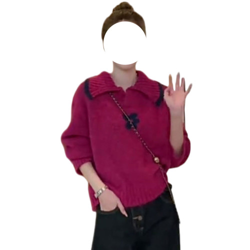 秋冬穿搭撞色翻領花朵毛衣女款2025新款減齡溫柔風絕美巨好看上衣 秋冬穿搭撞色翻領花朵毛衣女款2025新款減齡溫柔風絕美巨好看上衣