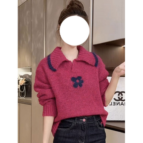 秋冬穿搭撞色翻領花朵毛衣女款2025新款減齡溫柔風絕美巨好看上衣 秋冬穿搭撞色翻領花朵毛衣女款2025新款減齡溫柔風絕美巨好看上衣