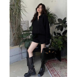 美式復古麻花V領時尚套裝2025早秋新款寬松慵懶風套頭針織兩件套