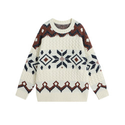 杏色費爾島復古毛衣女2025新款冬季慵懶風穿搭提花氛圍感針織上衣