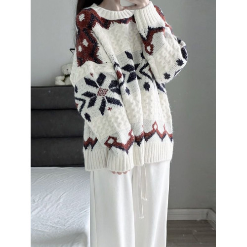 杏色費爾島復古毛衣女2025新款冬季慵懶風穿搭提花氛圍感針織上衣 杏色費爾島復古毛衣女2025新款冬季慵懶風穿搭提花氛圍感針織上衣